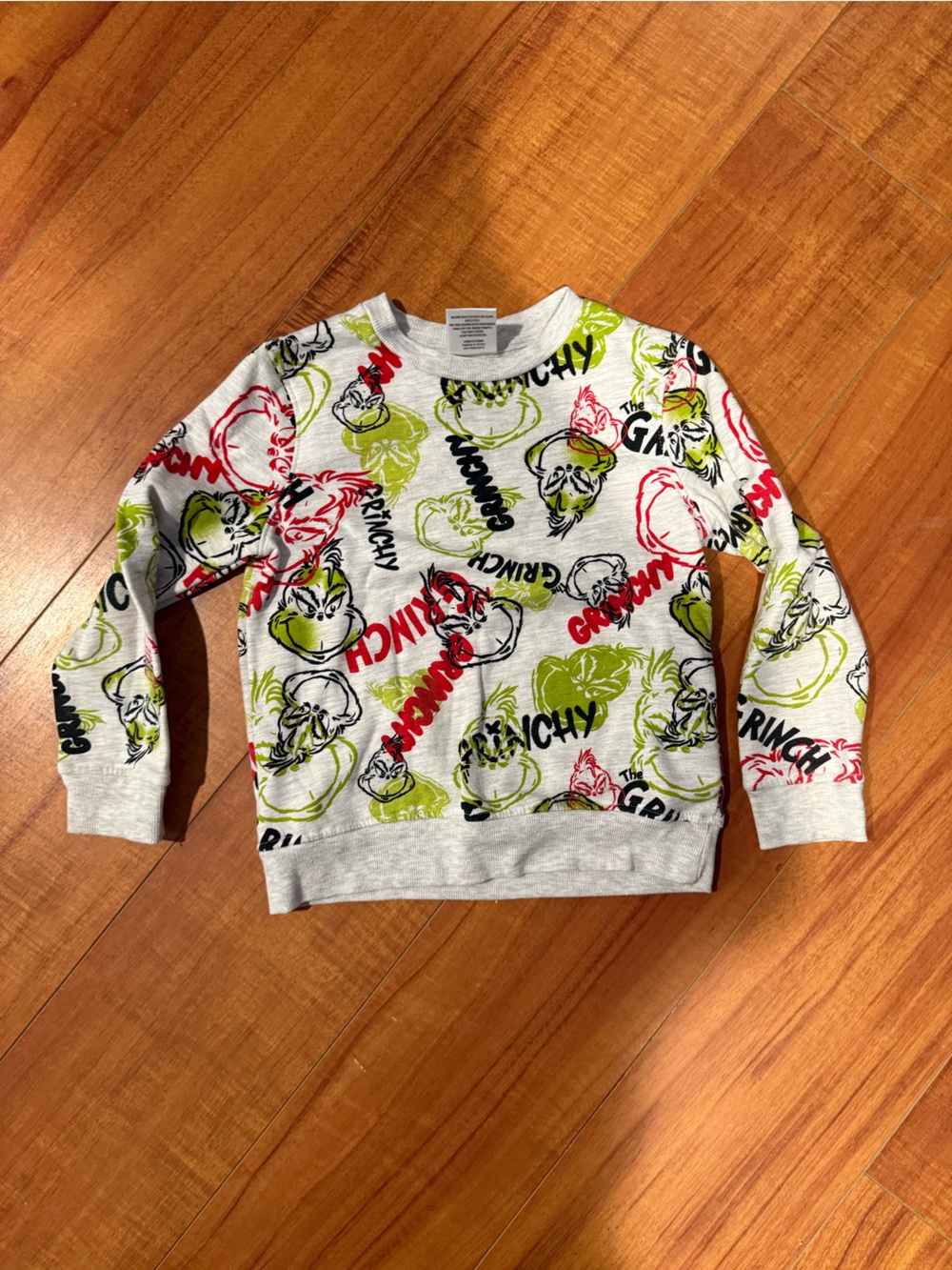 Dr. Seuss Grey Kids Grinch Allover Graphic Sweatshirt with Green and Red Accents